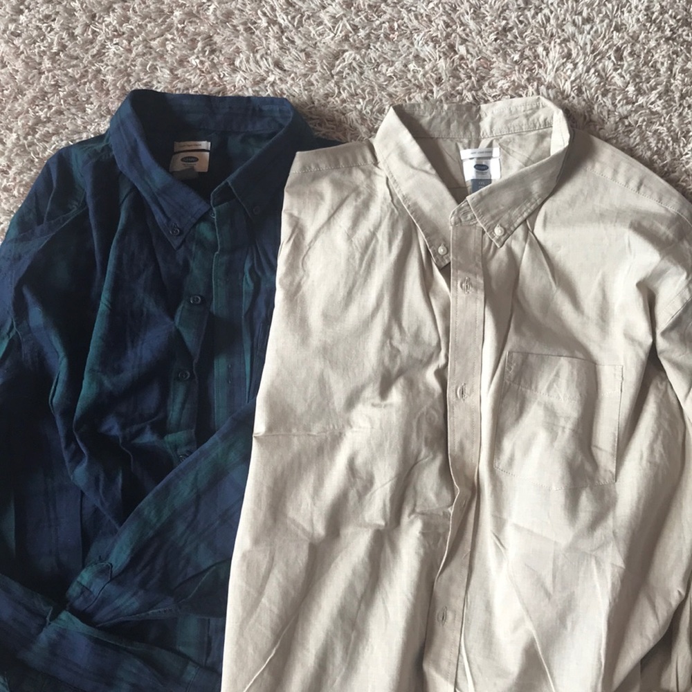 Old Navy plaid & light tan button down shirts XXL